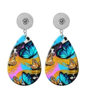 10 styles Butterfly Flower  sunflower  Acrylic Painted Water Drop earrings fit 20MM Snaps button jewelry wholesale