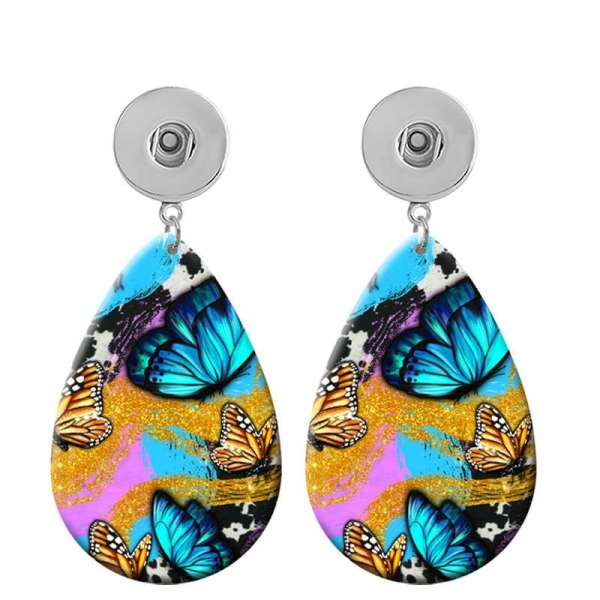 10 styles Butterfly Flower  sunflower  Acrylic Painted Water Drop earrings fit 20MM Snaps button jewelry wholesale