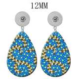 10 styles Blue Flower pattern  Acrylic Painted Water Drop earrings fit 12MM Snaps button jewelry wholesale