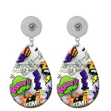 10 styles Cartoon pattern Acrylic Painted Water Drop earrings fit 20MM Snaps button jewelry wholesale