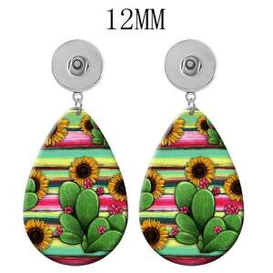 10 styles Cactus Piglet pattern  Acrylic Painted Water Drop earrings fit 12MM Snaps button jewelry wholesale