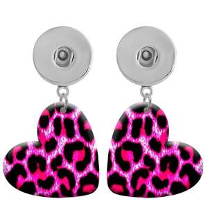 10 styles love resin Leopard pattern  Painted Heart earrings fit 20MM Snaps button jewelry wholesale