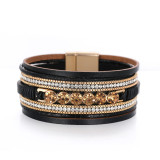 Bohemian diamond studded leather bracelet