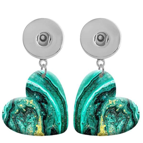 10 styles love resin Green pattern  Painted Heart earrings fit 20MM Snaps button jewelry wholesale