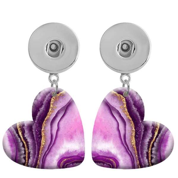 10 styles love resin Art pattern  Painted Heart earrings fit 20MM Snaps button jewelry wholesale