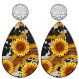20 styles girl sunflower  pattern  Acrylic Painted stainless steel Water drop earrings