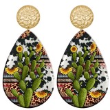 20 styles sunflower cactus pattern Acrylic Painted stainless steel Water drop earrings