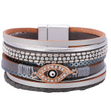 Wide brimmed bracelet Bohemian eye shaped leather bracelet