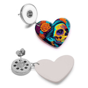 10 styles love resin pumpkin skull snowflake doughnut pattern  Painted Heart earrings fit 20MM Snaps button jewelry wholesale