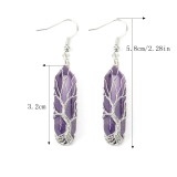 Hand wrapped natural stone crystal hexagonal prism amethyst life tree earrings