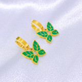 Pearl Green Leaf Pattern Diamond Butterfly Necklace Bracelet Earrings