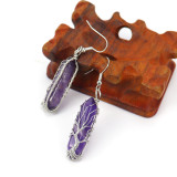 Hand wrapped natural stone crystal hexagonal prism amethyst life tree earrings