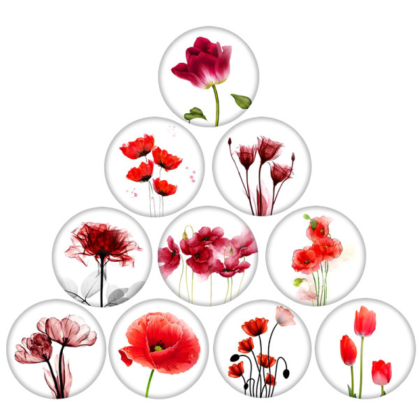 20MM Red Flower Print glass snap button charms