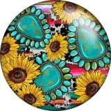 20MM Vintage turquoise sunflower pattern Print glass snap button charms