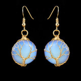 Handmade Gold Twisted Amethyst Crystal Original Stone Round Life Tree Earrings