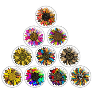 20MM Pretty Colorful sunflower  Print glass snap button charms