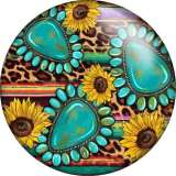 20MM Vintage turquoise sunflower pattern Print glass snap button charms