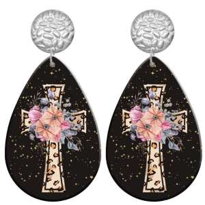 20 styles Faith Cross pattern Acrylic Painted stainless steel Water drop earrings
