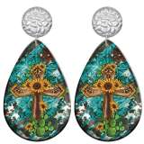 20 styles Faith Cross pattern Acrylic Painted stainless steel Water drop earrings