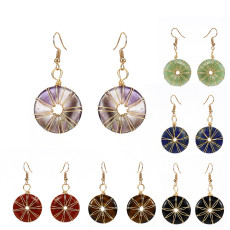 Handmade gold thread woven crystal original stone earrings