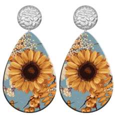 20 styles girl sunflower pattern  Acrylic Painted stainless steel Water drop earrings