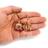 Handmade gold thread woven crystal original stone earrings