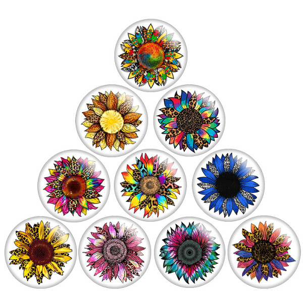 20MM Pretty Colorful sunflower Print glass snap button charms