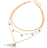 Stainless steel three-layer necklace, diamond lock, love box, green zircon necklace