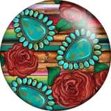 20MM Vintage turquoise sunflower pattern Print glass snap button charms