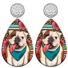 20 styles Cartoon pet dog pattern Acrylic Painted stainless steel Water drop earrings