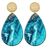 20 styles Blue  Artistic pattern  Acrylic Painted stainless steel Water drop earrings