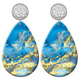 20 styles Blue  Artistic pattern  Acrylic Painted stainless steel Water drop earrings