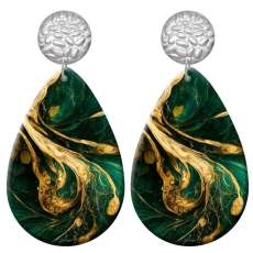 20 styles Green  Artistic pattern  Acrylic Painted stainless steel Water drop earrings