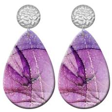 20 styles Purple  Artistic pattern  Acrylic Painted stainless steel Water drop earrings