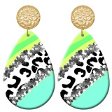 20 styles Leopard pattern  Acrylic Painted stainless steel Water drop earrings