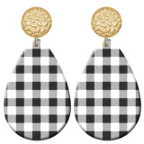 20 styles Colorful Checkered  pattern  Acrylic Painted stainless steel Water drop earrings