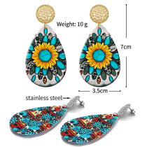 20 styles Colorful  Artistic pattern  Acrylic Painted stainless steel Water drop earrings