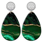 20 styles Green  Artistic pattern  Acrylic Painted stainless steel Water drop earrings