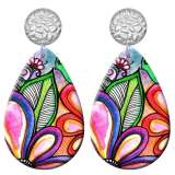 20 styles Colorful Flower pattern  Acrylic Painted stainless steel Water drop earrings