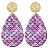 20 styles Colorful fish scale pattern  Acrylic Painted stainless steel Water drop earrings