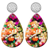 20 styles Colorful Flower pattern  Acrylic Painted stainless steel Water drop earrings