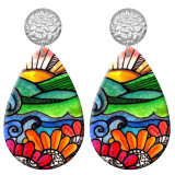 20 styles Colorful Flower pattern  Acrylic Painted stainless steel Water drop earrings