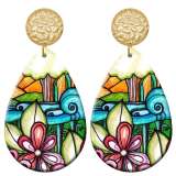 20 styles Colorful Flower pattern  Acrylic Painted stainless steel Water drop earrings