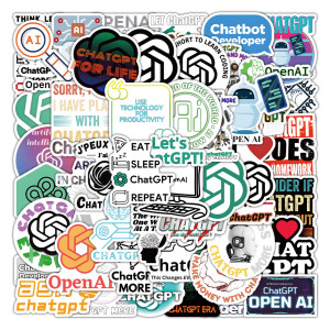 50 chat gpt cartoon graffiti stickers decorative stationery box skateboard helmet waterproof stickers
