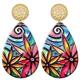 20 styles Colorful Flower pattern  Acrylic Painted stainless steel Water drop earrings