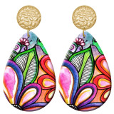 20 styles Colorful Flower pattern  Acrylic Painted stainless steel Water drop earrings