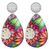 20 styles Colorful Flower pattern  Acrylic Painted stainless steel Water drop earrings