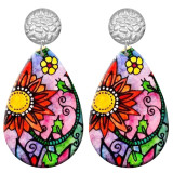 20 styles Colorful Flower pattern  Acrylic Painted stainless steel Water drop earrings