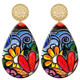 20 styles Colorful Flower pattern  Acrylic Painted stainless steel Water drop earrings