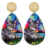 20 styles Cat pattern  Acrylic Painted stainless steel Water drop earrings